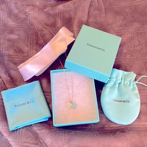 Tiffany & Co. Mini Double Heart Tag Pendant:  18” Silver Chain Necklace